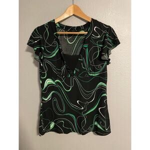 JKLA California Top Womens Medium Black Geometric Flutter Sleeve Babydoll Y2K